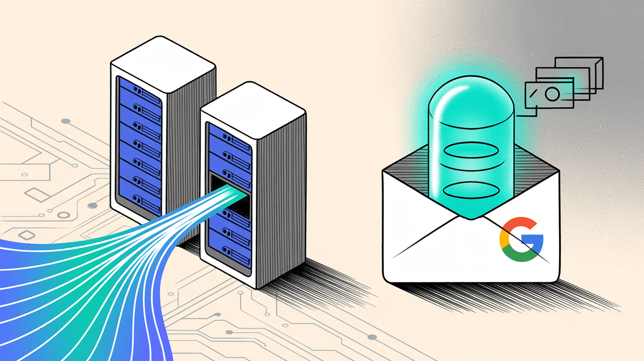 Comparison of email delivery: regular email between servers vs confidential mode stored on Google cloud